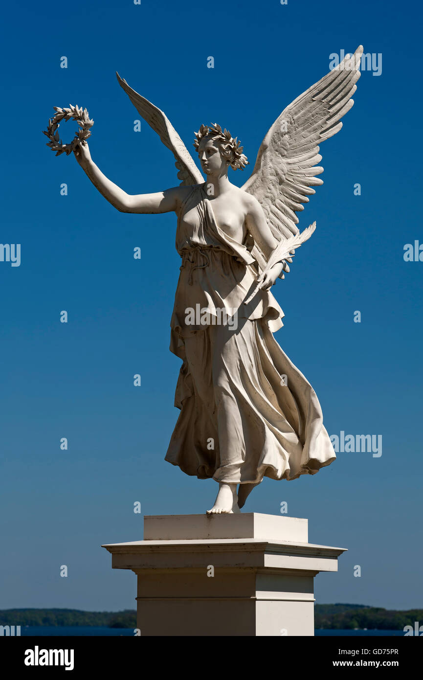 Levitating Victoria, goddess of victory, sculpture, castle garden, Schwerin castle, Schwerin, Mecklenburg-Vorpommern, Germany Stock Photo