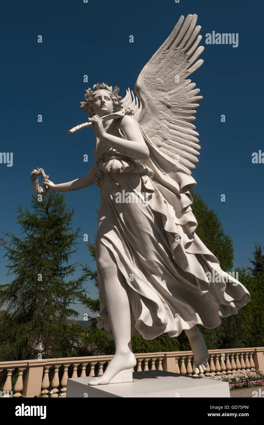 Levitating Victoria, goddess of victory, sculpture, castle garden, Schwerin castle, Schwerin, Mecklenburg-Vorpommern, Germany Stock Photo