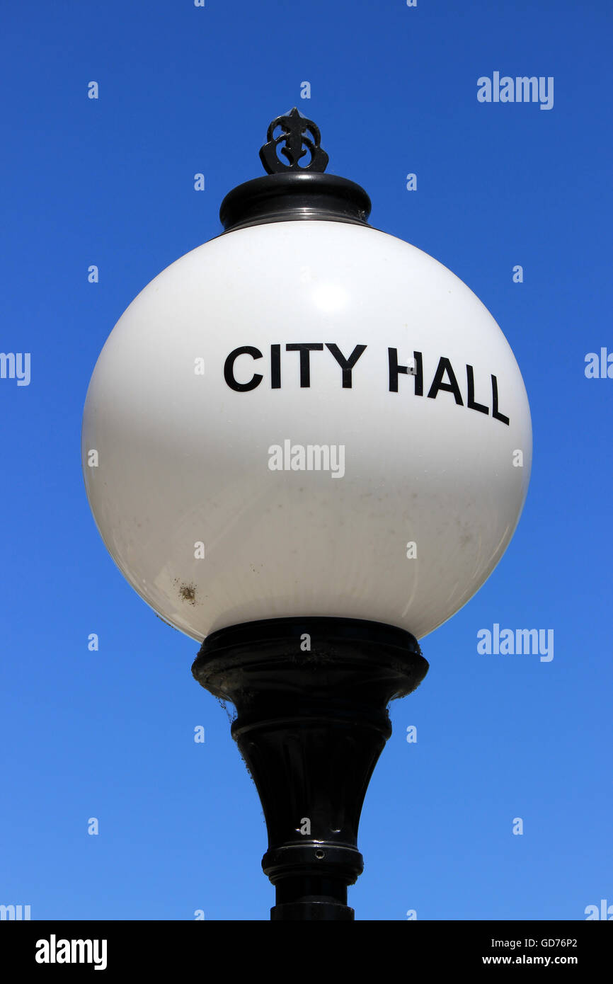 City Hall Light Globe With Blue Sky Background Stock Photo Alamy
