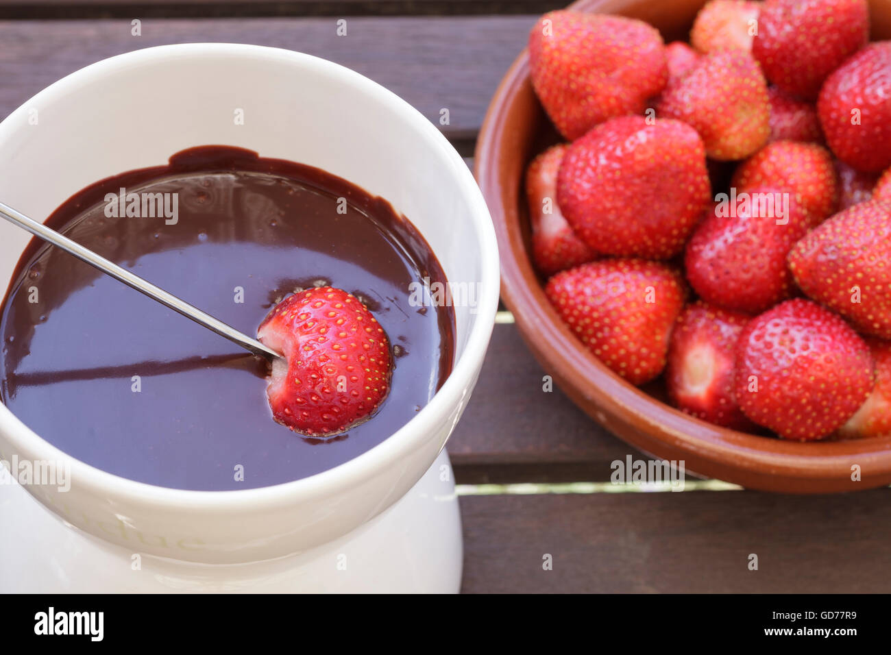 chocolate fondue with strawberries Stock Photo Alamy