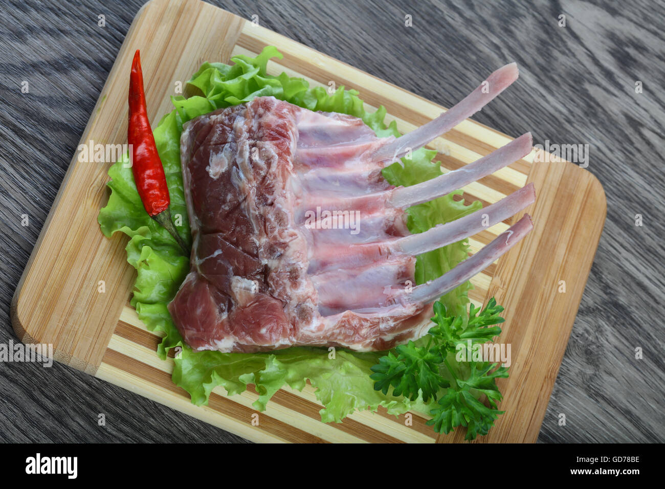 Lamb Frenched Rack 4 rib bone Stock Photo - Alamy