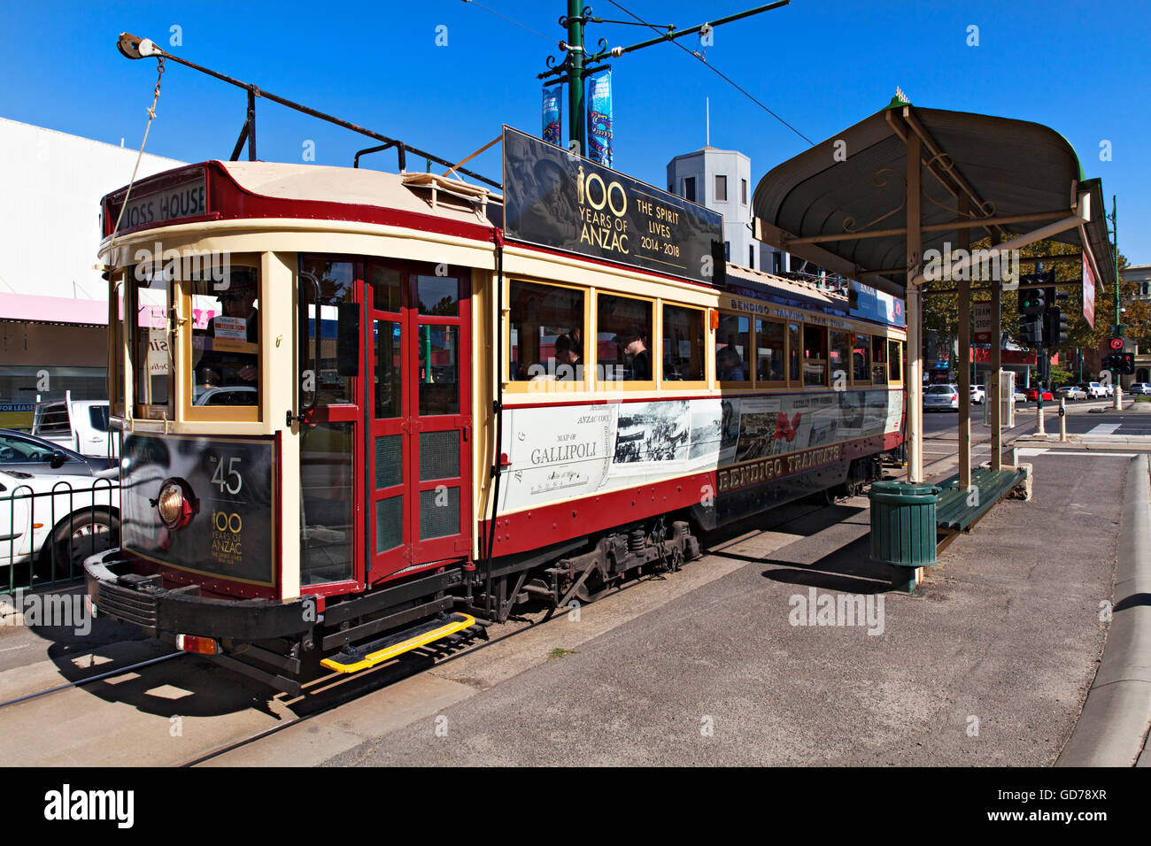 Bendigo talking tram tour in the City of Bendigo Victoria Australia. Stock Photo