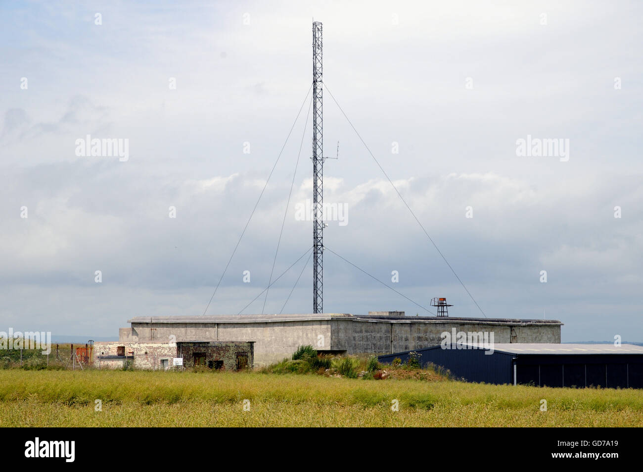 The 1950s concrete bunker at Bolt Head Airfield, Devon. It was built at the height of the Cold War for use in the event of a nuclear attack on Britain. Stock Photo