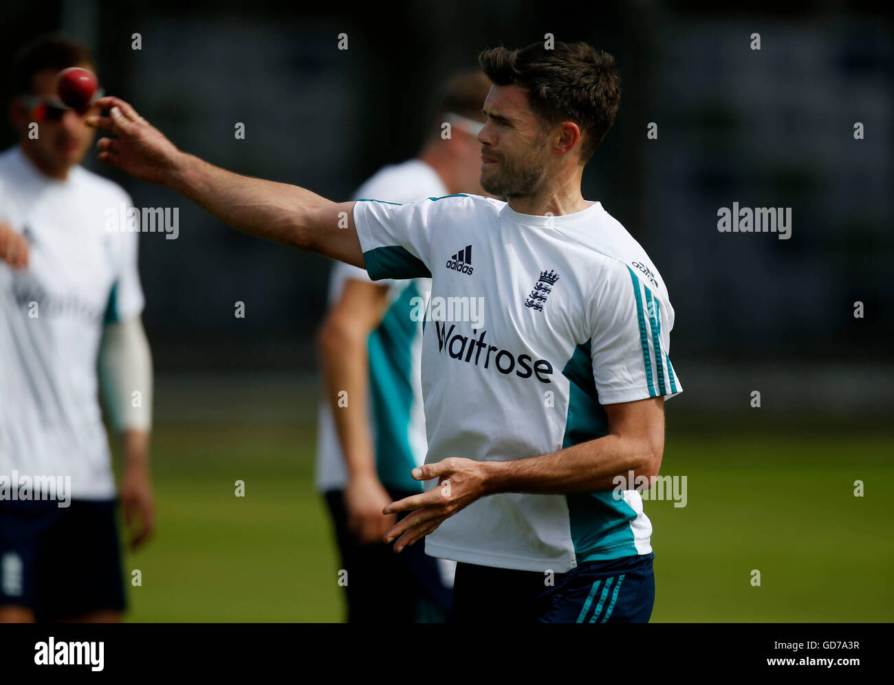 England's Jimmy Anderson during a nets session at Lord's, London. Stock Photo