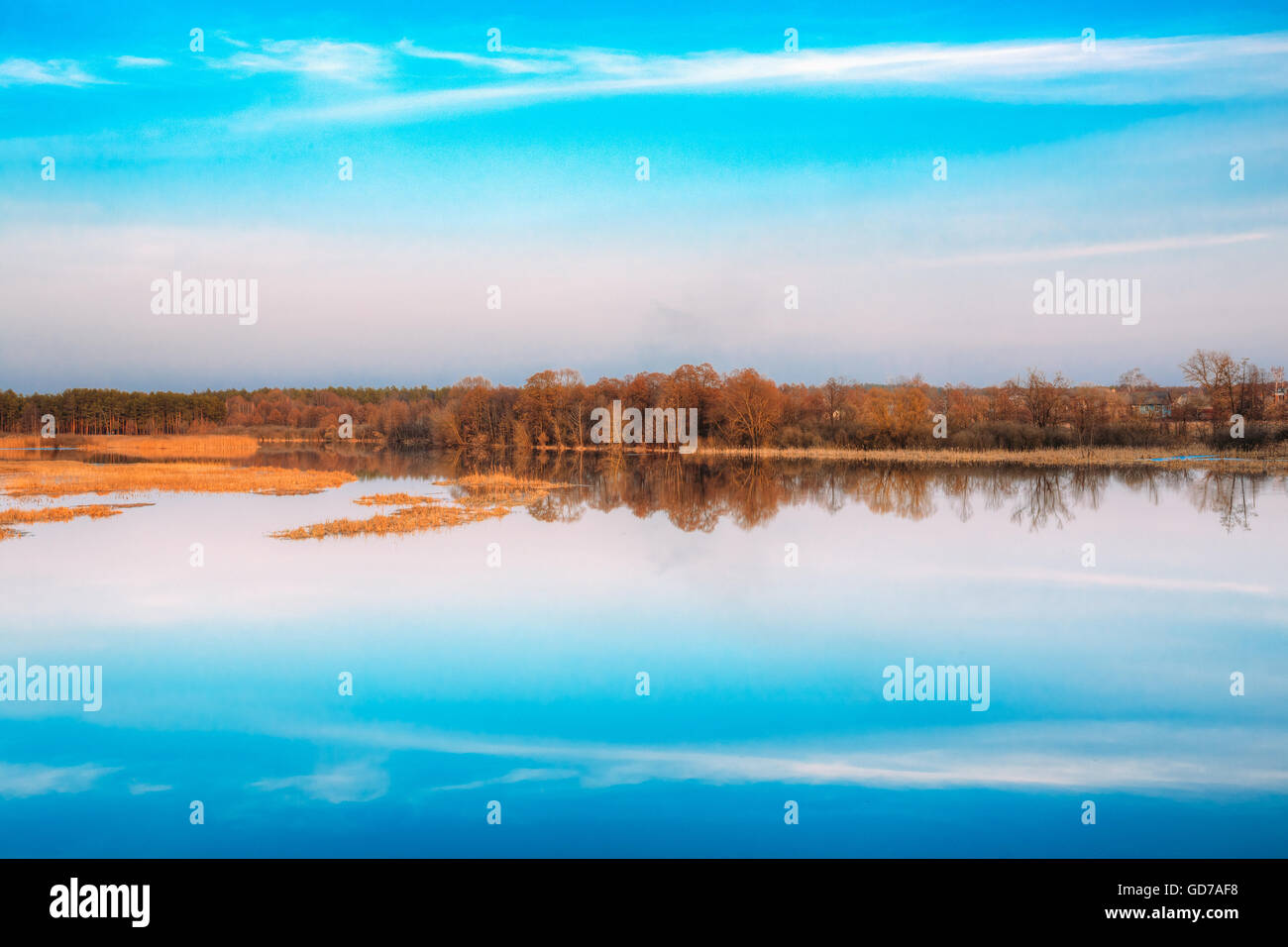 Water Surface Of Lake Pond River at Autumn Season. Nature Background ...