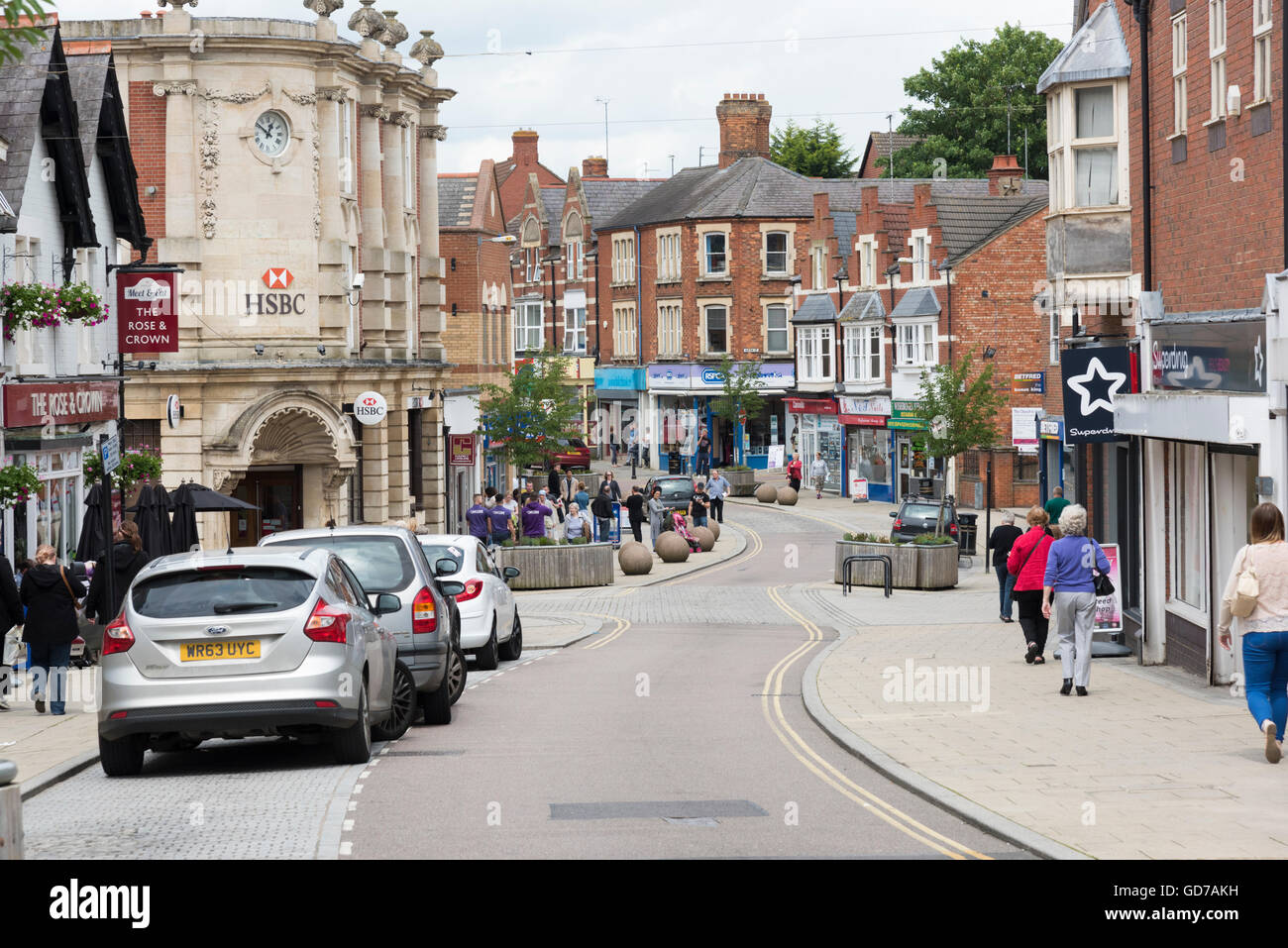 A view of the streets and town centre of Rushden Northamptonshire UK