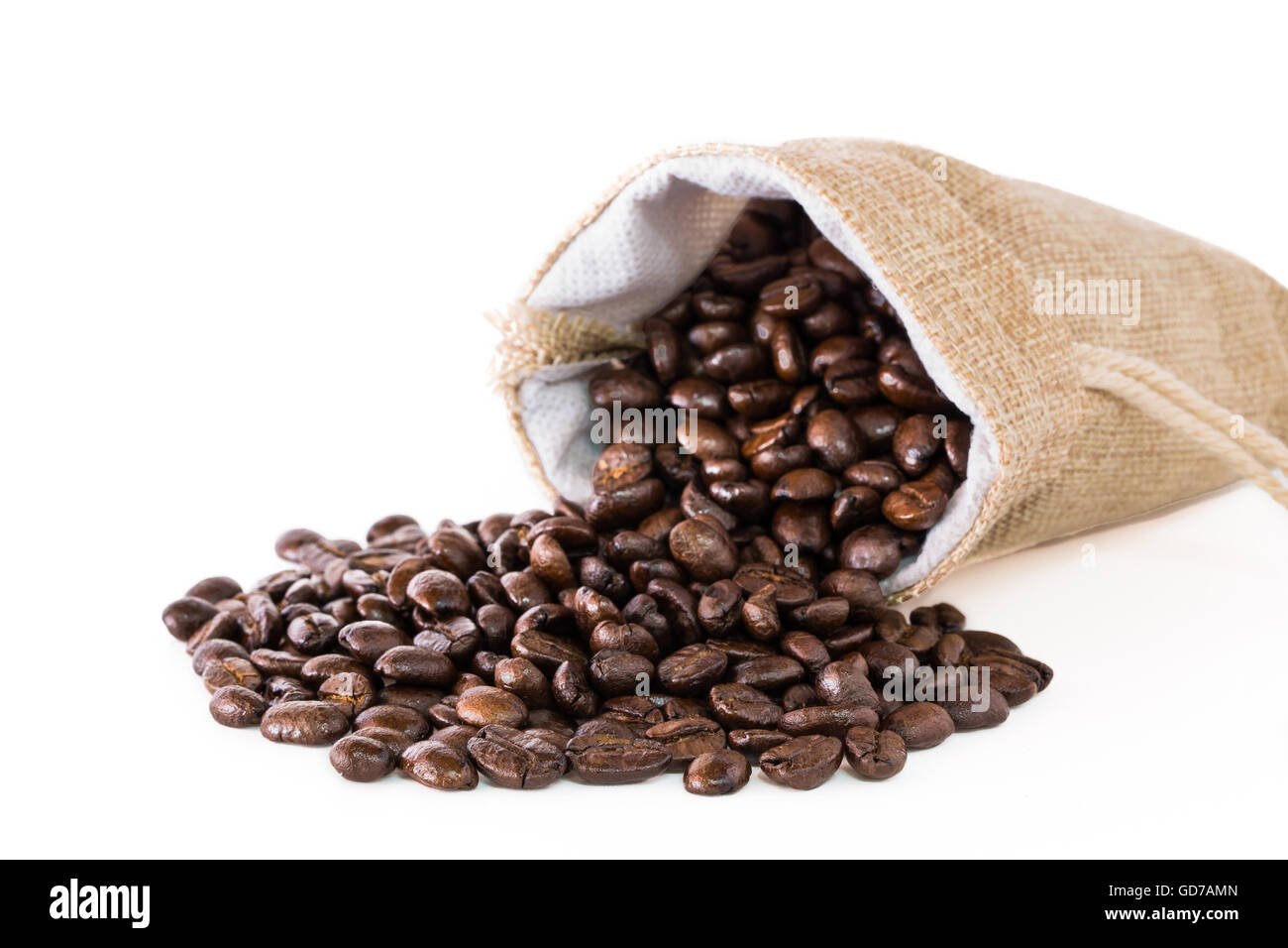 Coffee beans in a sack on a white background Stock Photo - Alamy