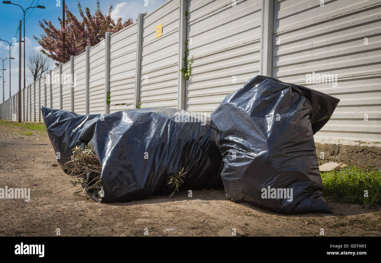 Large black garbage bags stock photo. Image of garbage - 173495670