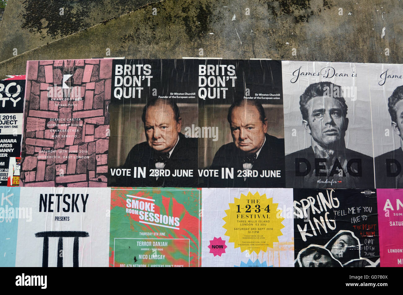 Winston Churchill EU Remain posters, Shoreditch, London June 2016 Stock Photo