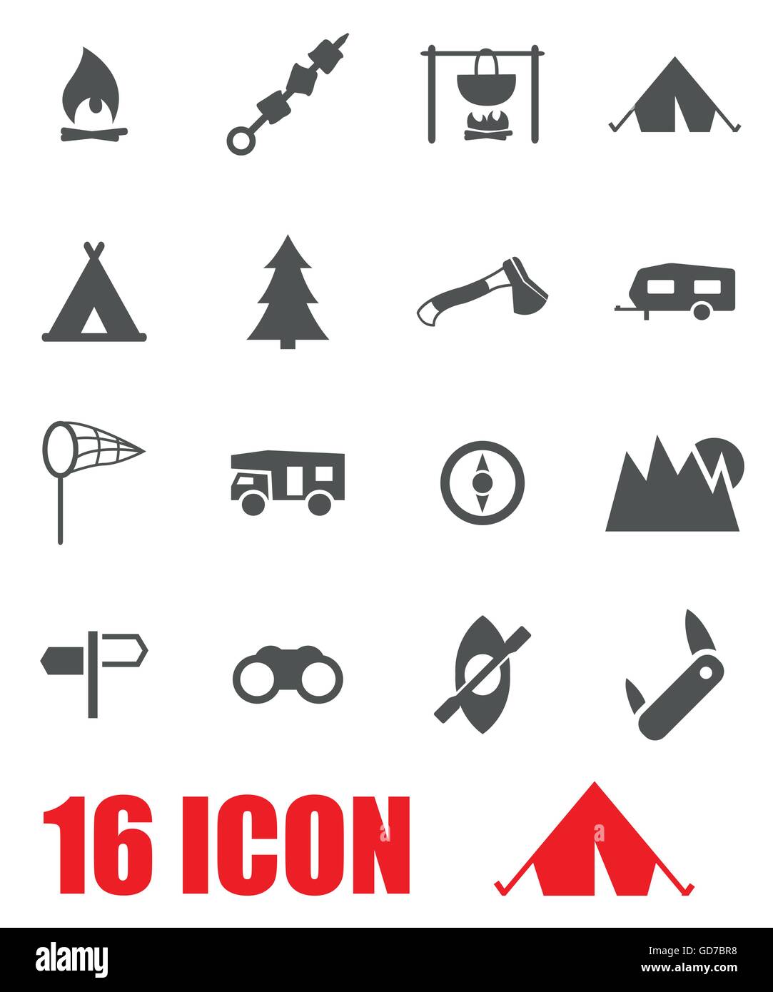 Vector grey camping icon set Stock Vector Image & Art - Alamy
