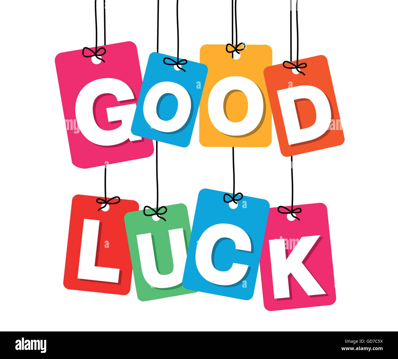 Vector colorful hanging cardboard. Tags - good luck Stock Vector Image