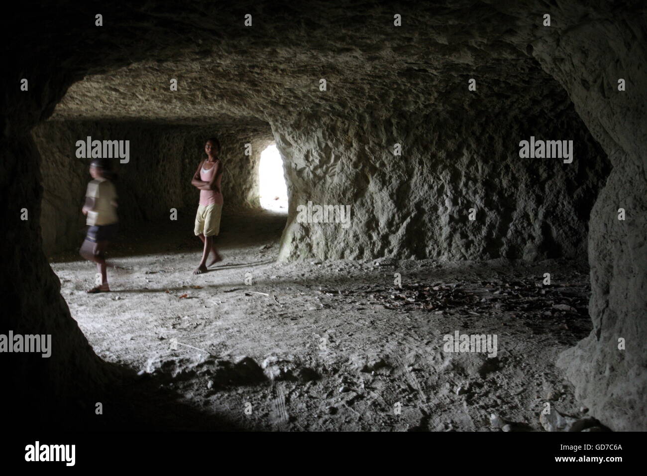 a tunnel of the japanese army at the ww2 war in the town of Venilale in the south of East Timor in southeastasia. Stock Photo