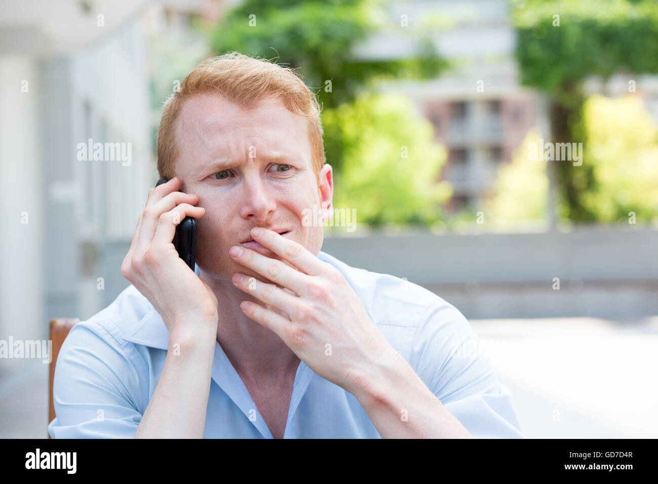Closeup portrait, young man perplexed, baffled, befuddled, bewildered