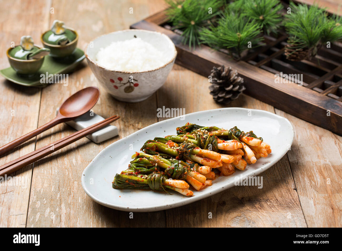 Korean Traditional Food Kimchi (Fermented/ Pickled Mustard Leaves, Asian Cuisine Stock Photo