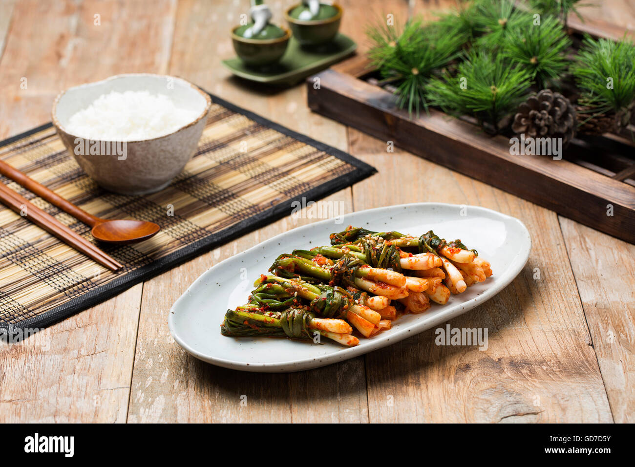 Korean Traditional Food Kimchi (Fermented/ Pickled Mustard Leaves, Asian Cuisine Stock Photo