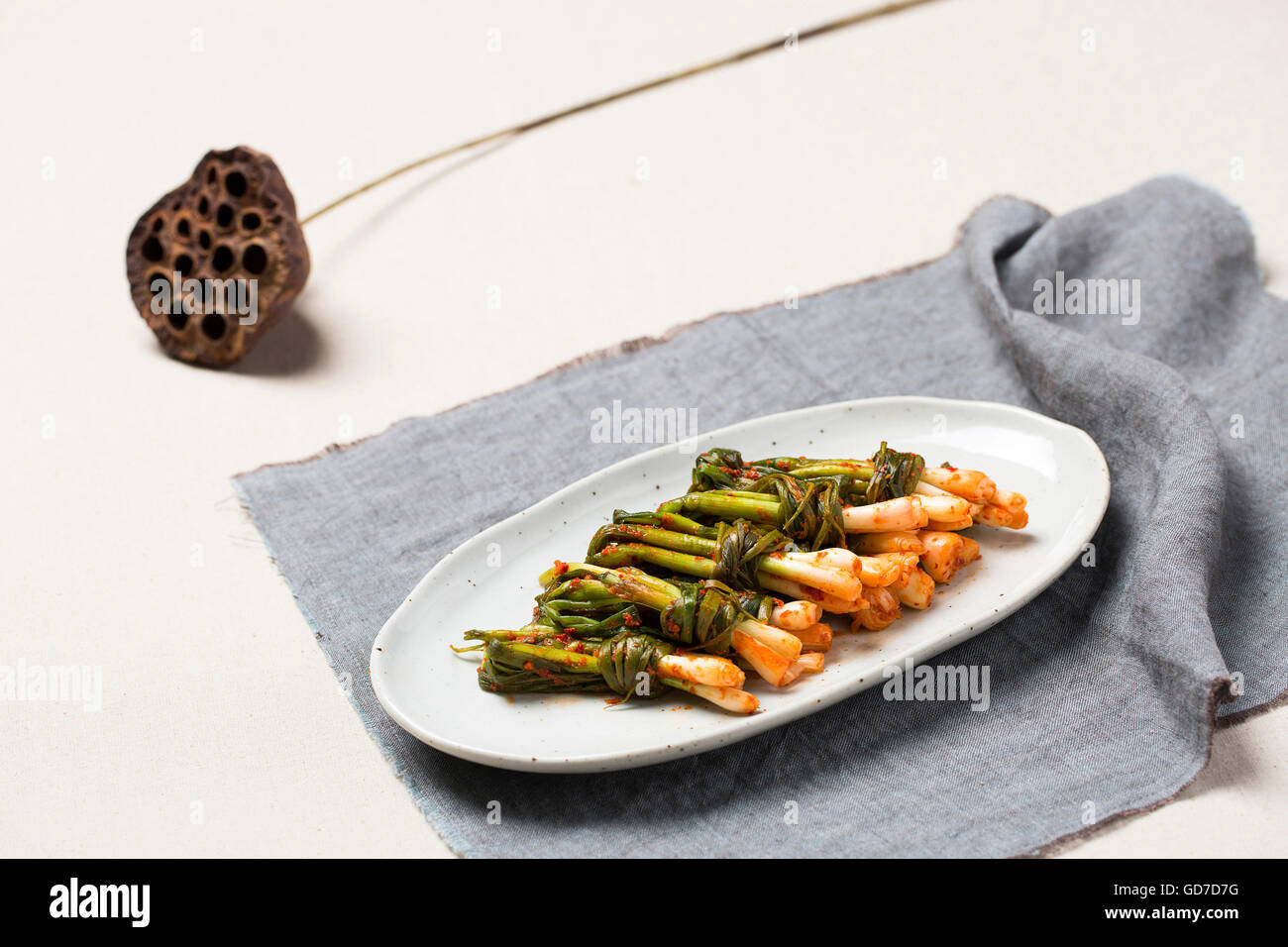 Korean Traditional Food Kimchi (Fermented/ Pickled Mustard Leaves, Asian Cuisine Stock Photo