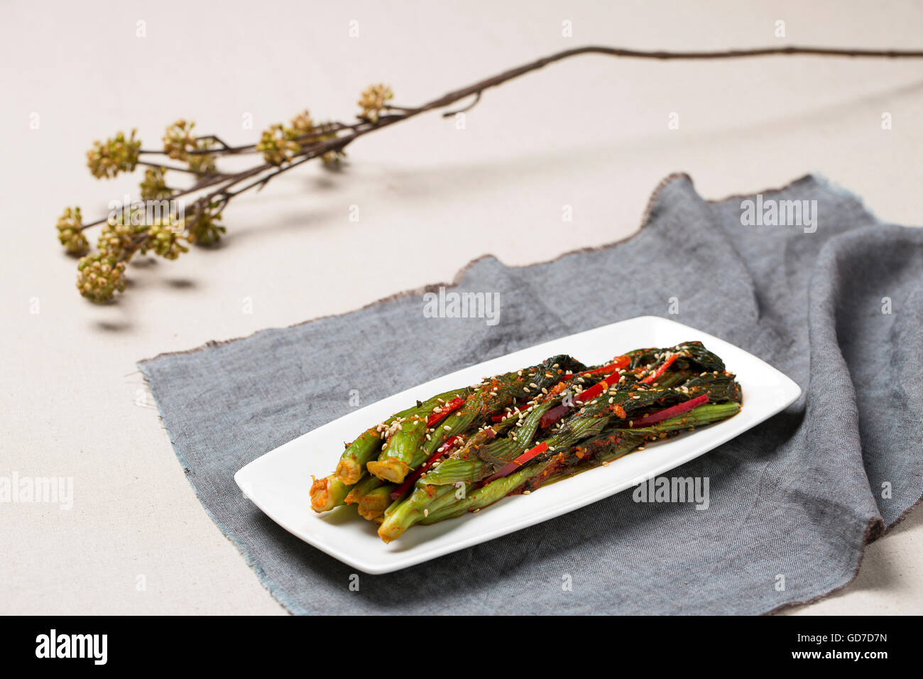 Korean Traditional Food Kimchi (Fermented/ Pickled Mustard Leaves, Asian Cuisine Stock Photo