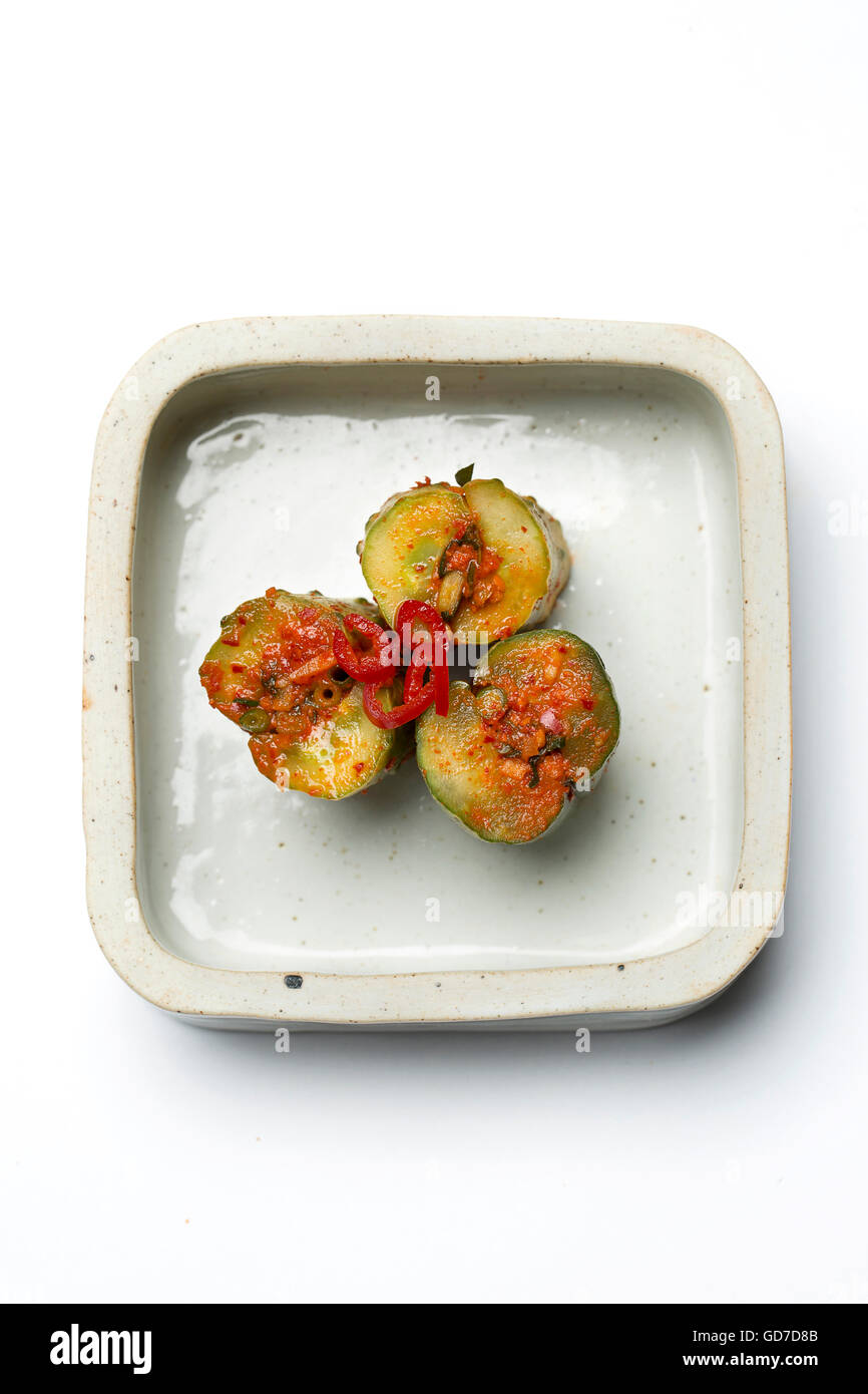 Korean Traditional Food Kimchi (Fermented/Pickled Cucumber, Asian Cuisine) / Isolated on White