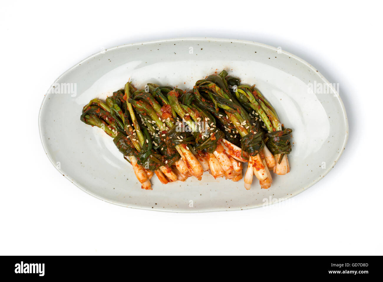 Korean Traditional Food Kimchi (Fermented/ Pickled Mustard Leaves, Asian Cuisine) / Isolated
