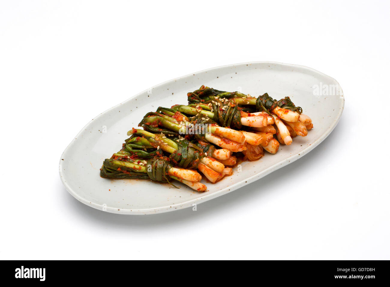 Korean Traditional Food Kimchi (Fermented/ Pickled Mustard Leaves, Asian Cuisine) / Isolated