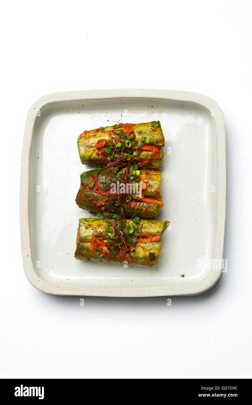 Korean Traditional Food Kimchi (Fermented/Pickled Cucumber, Asian Cuisine) / Isolated on White