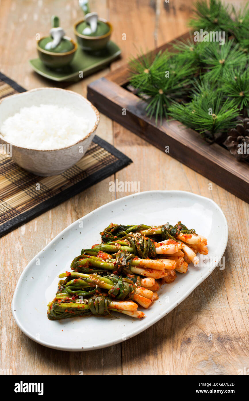 Korean Traditional Food Kimchi (Fermented/ Pickled Mustard Leaves, Asian Cuisine Stock Photo