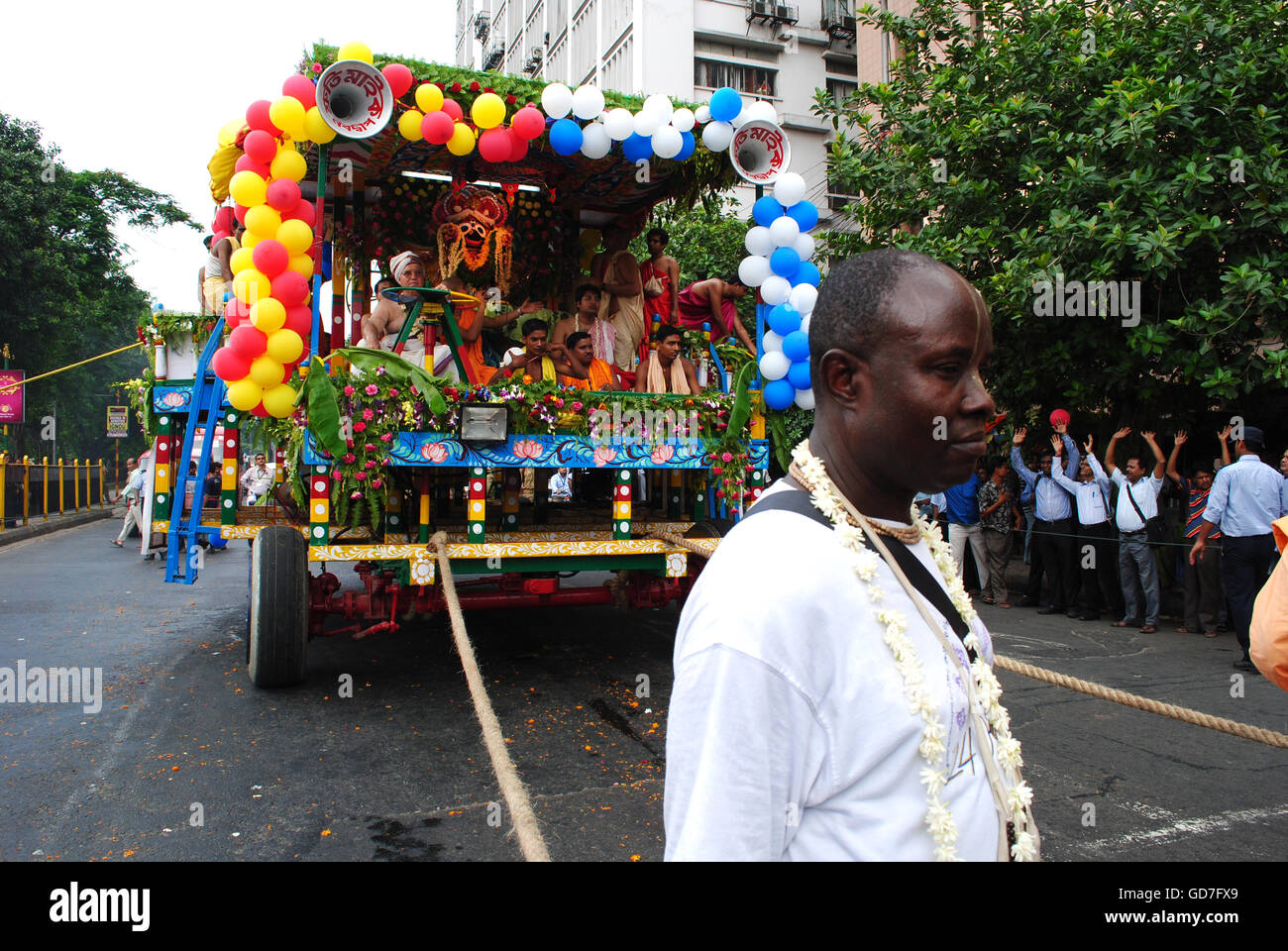 A Devotee in front of the chariot of Lord Jagannath. A Hindu God Stock