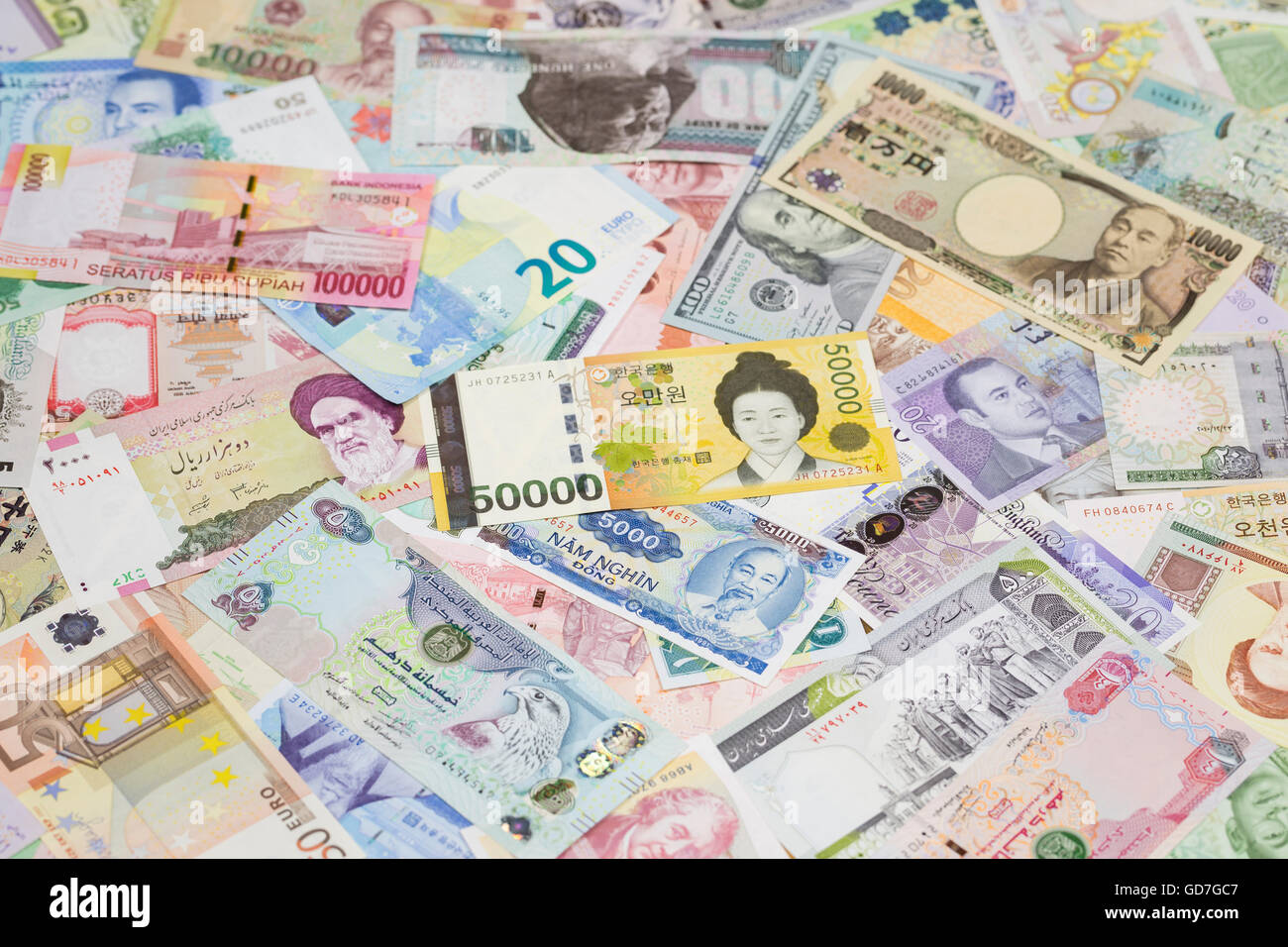 International currency banknotes Stock Photo