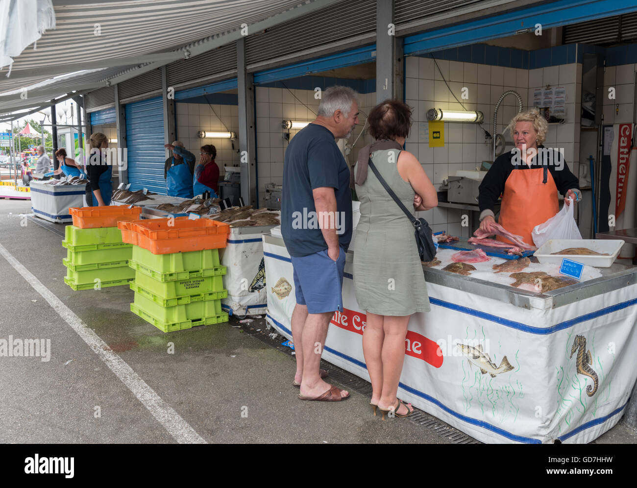 A variety of freshly caught fish for sale at the Etals de Poissons / fish market. Boulogne-Sur-Mer, France. Stock Photo