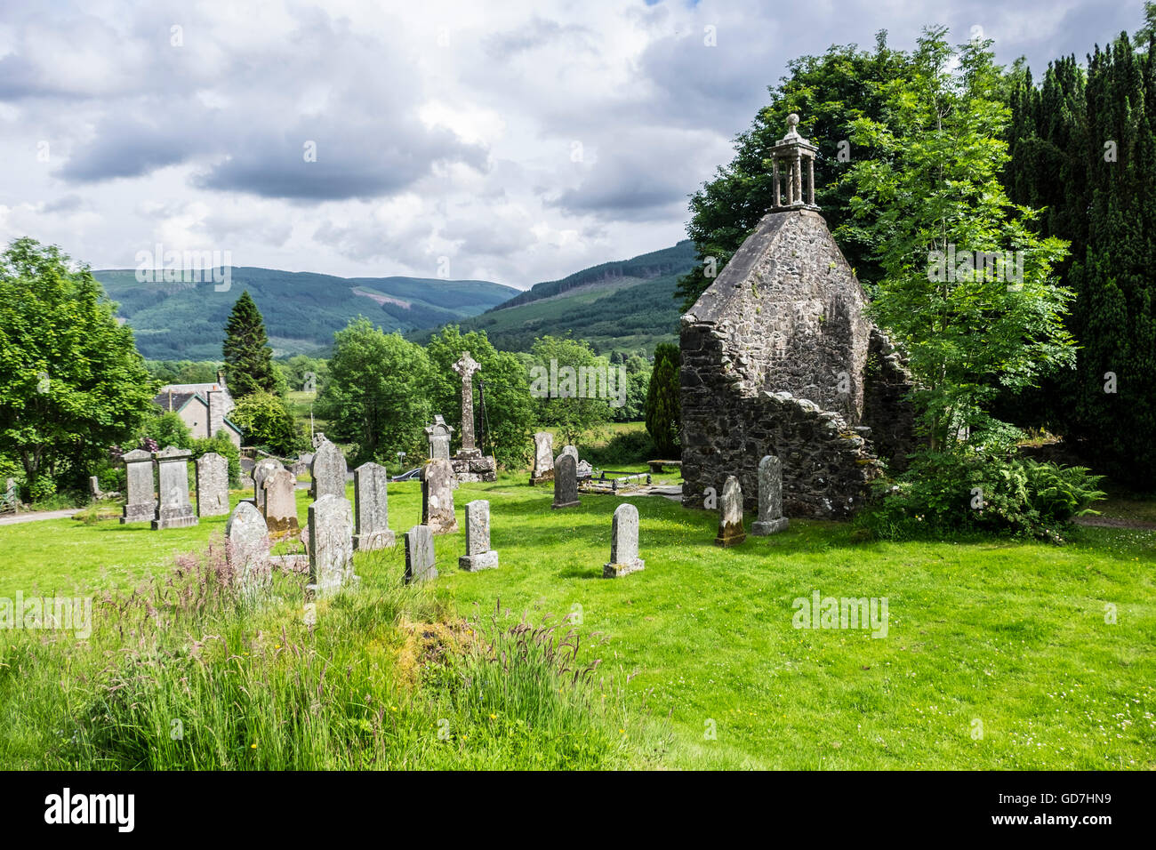Historic Balquhidder cemetery, the final resting place of the famous Scottish folk hero Rob Roy MacGregor Stock Photo