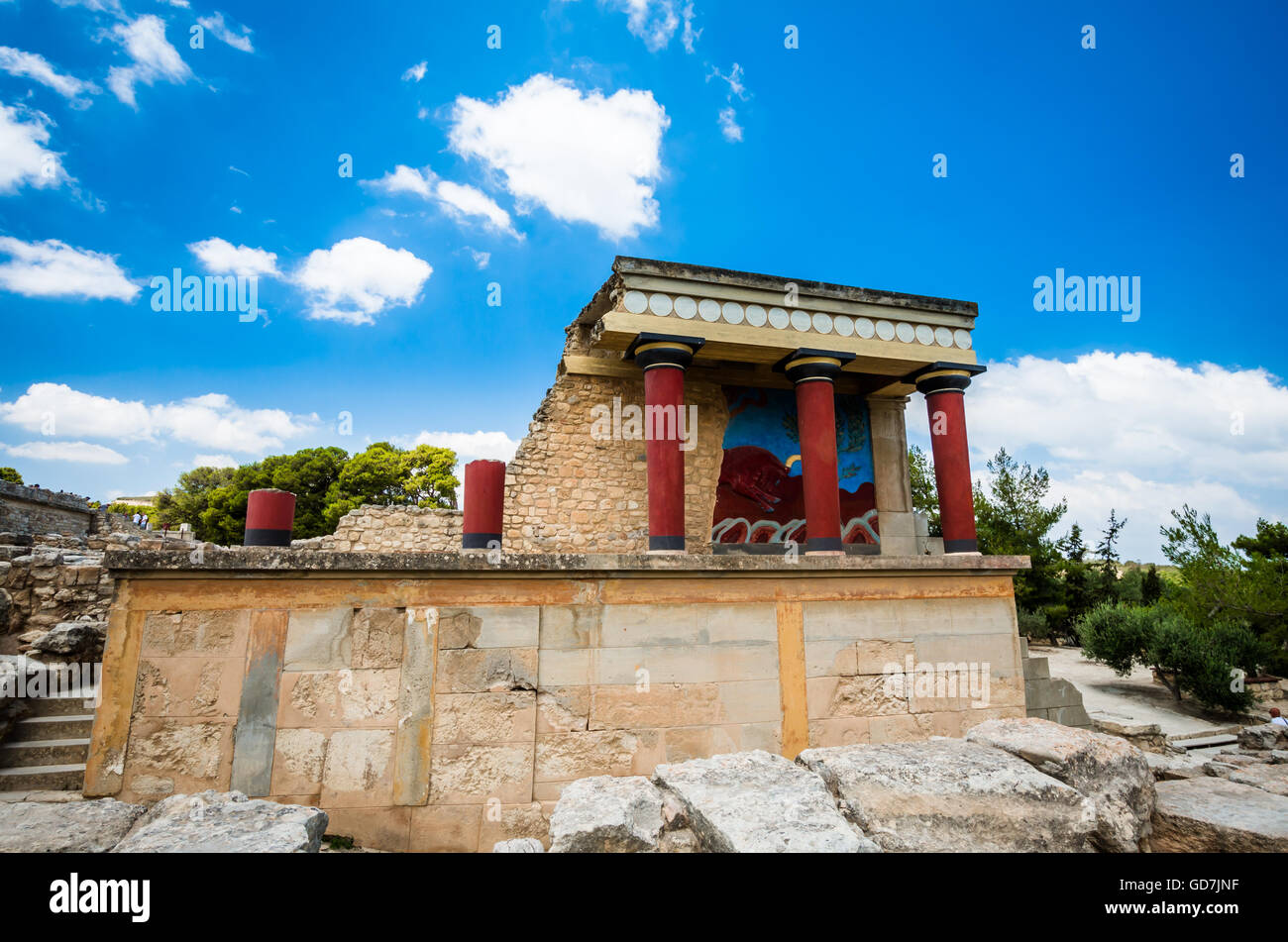 Knossos palace, Crete island, Greece. Detail of ancient ruins of famous Minoan palace of Knossos. Stock Photo