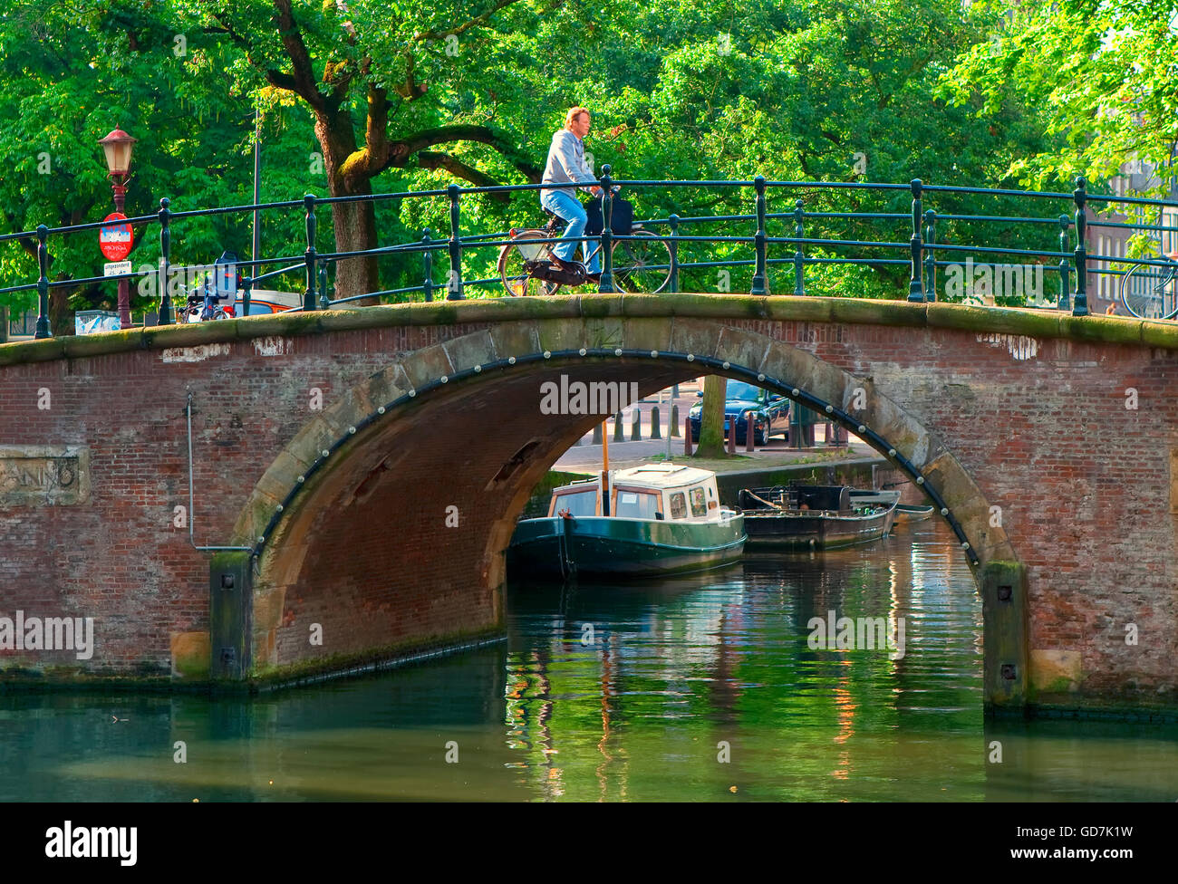 Bridge over Singel canal in Amsterdam Stock Photo