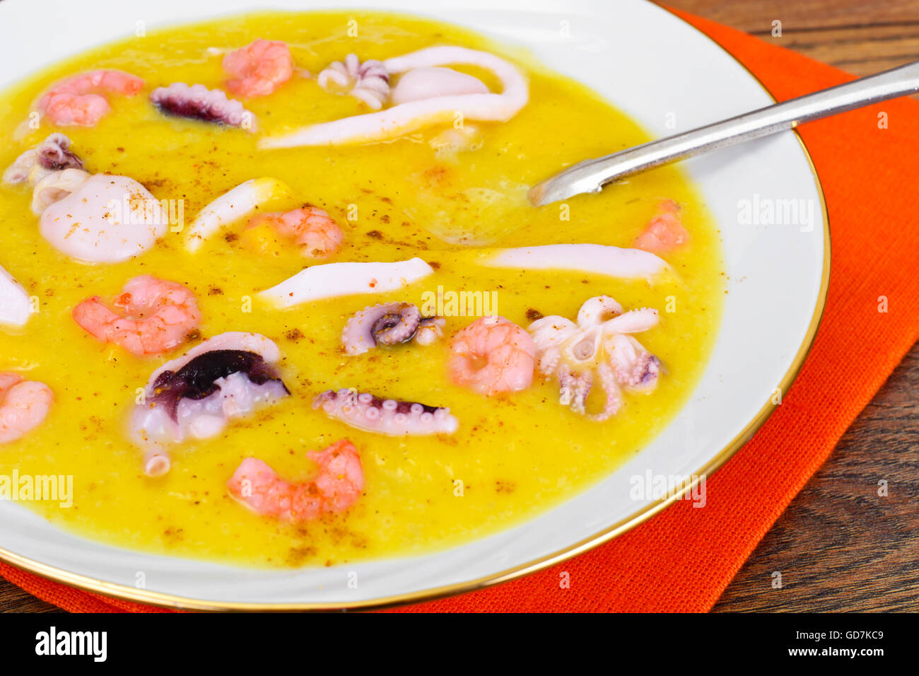 Cream Soup with Seafood Stock Photo Alamy