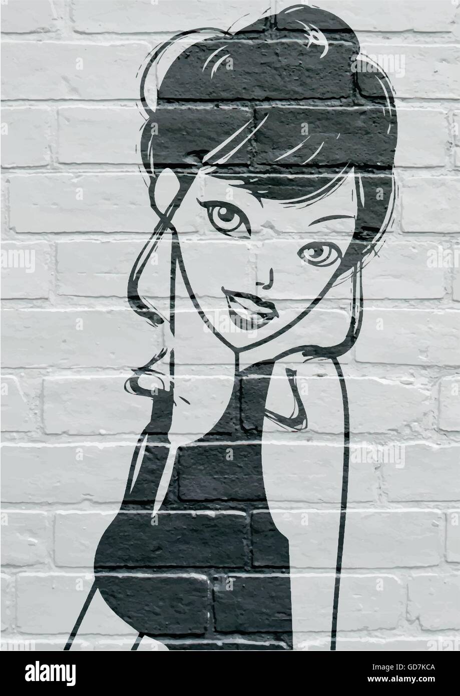 Street art, portrait of young girl Stock Vector
