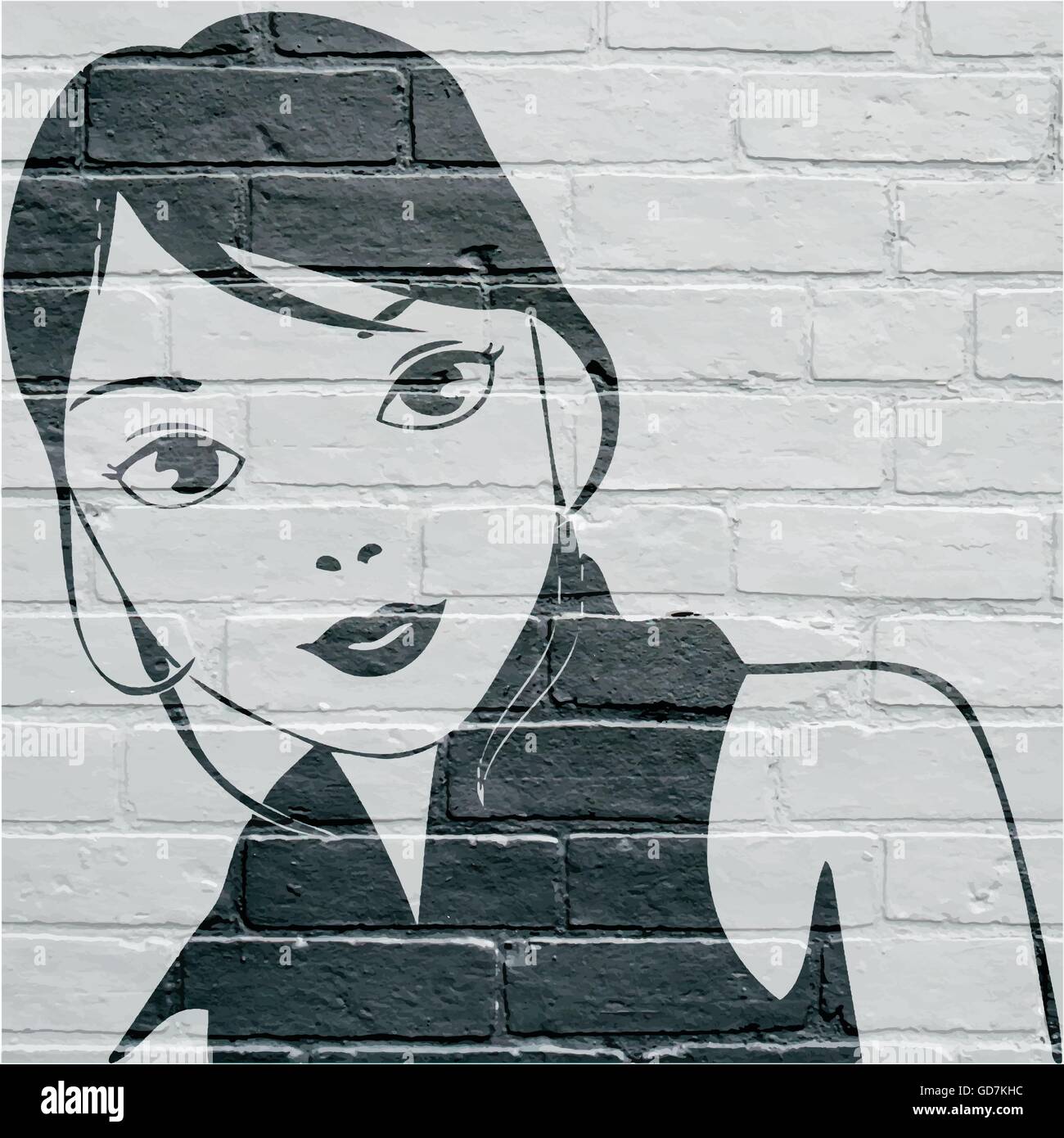 Street art, portrait of young girl Stock Vector