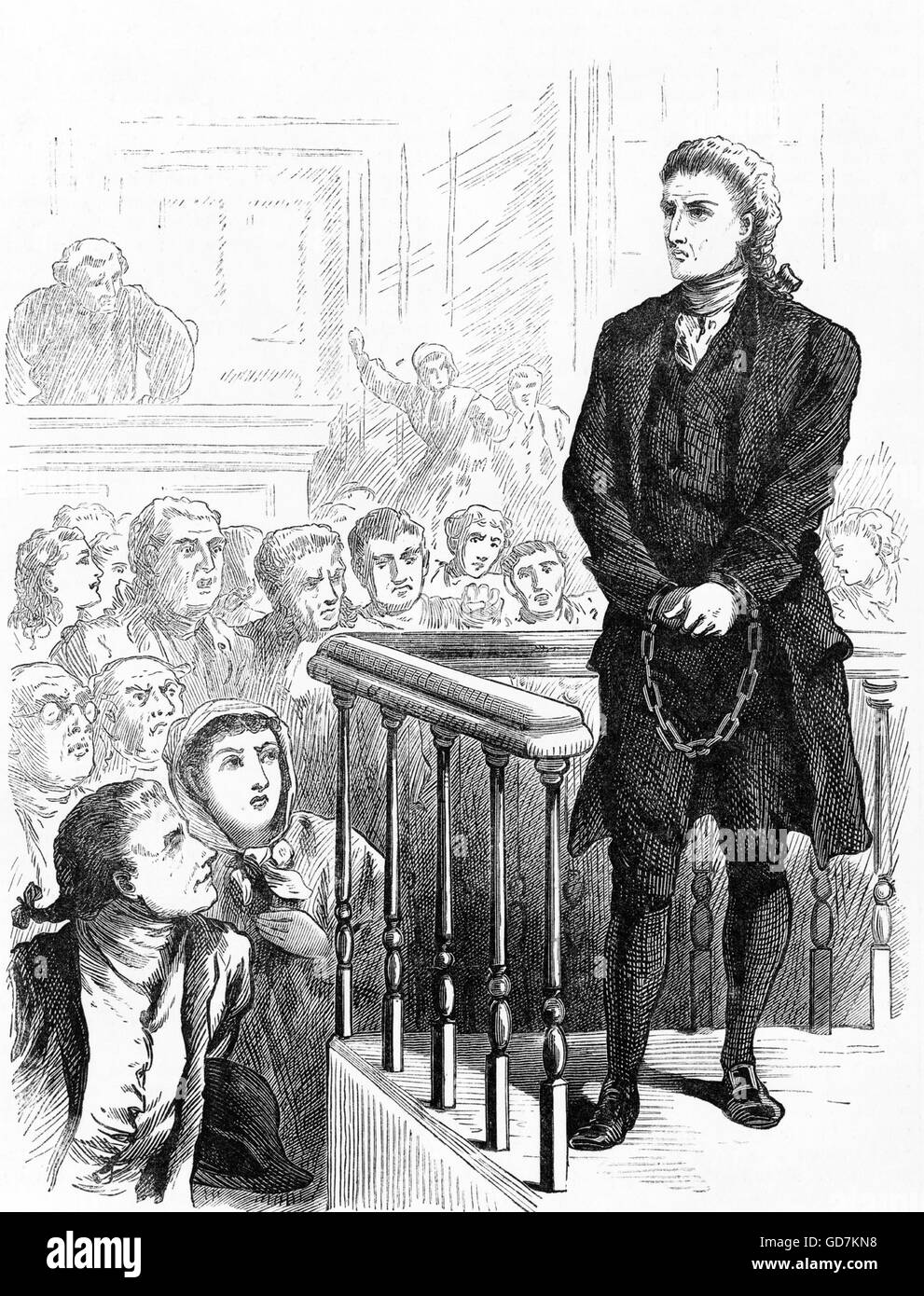 Salem Witch Trials. The trial of the Rev. George Burroughs, an 1871 illustration from Frank Leslie's illustrated newspaper. Stock Photo