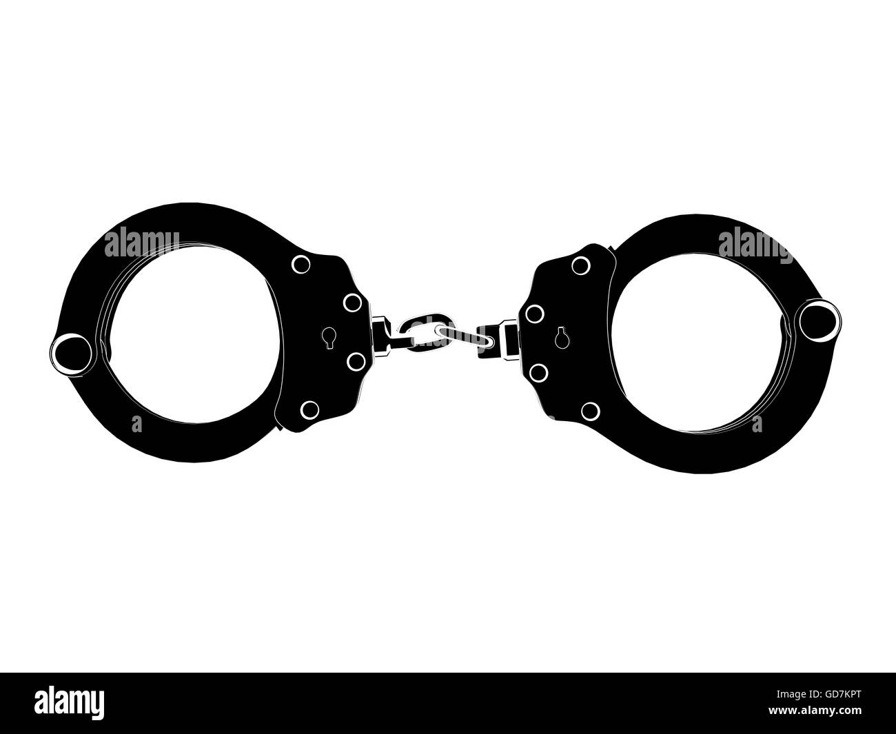Black and white iconic handcuffs illustration isolated on a white background. 3D Illustration. Stock Photo