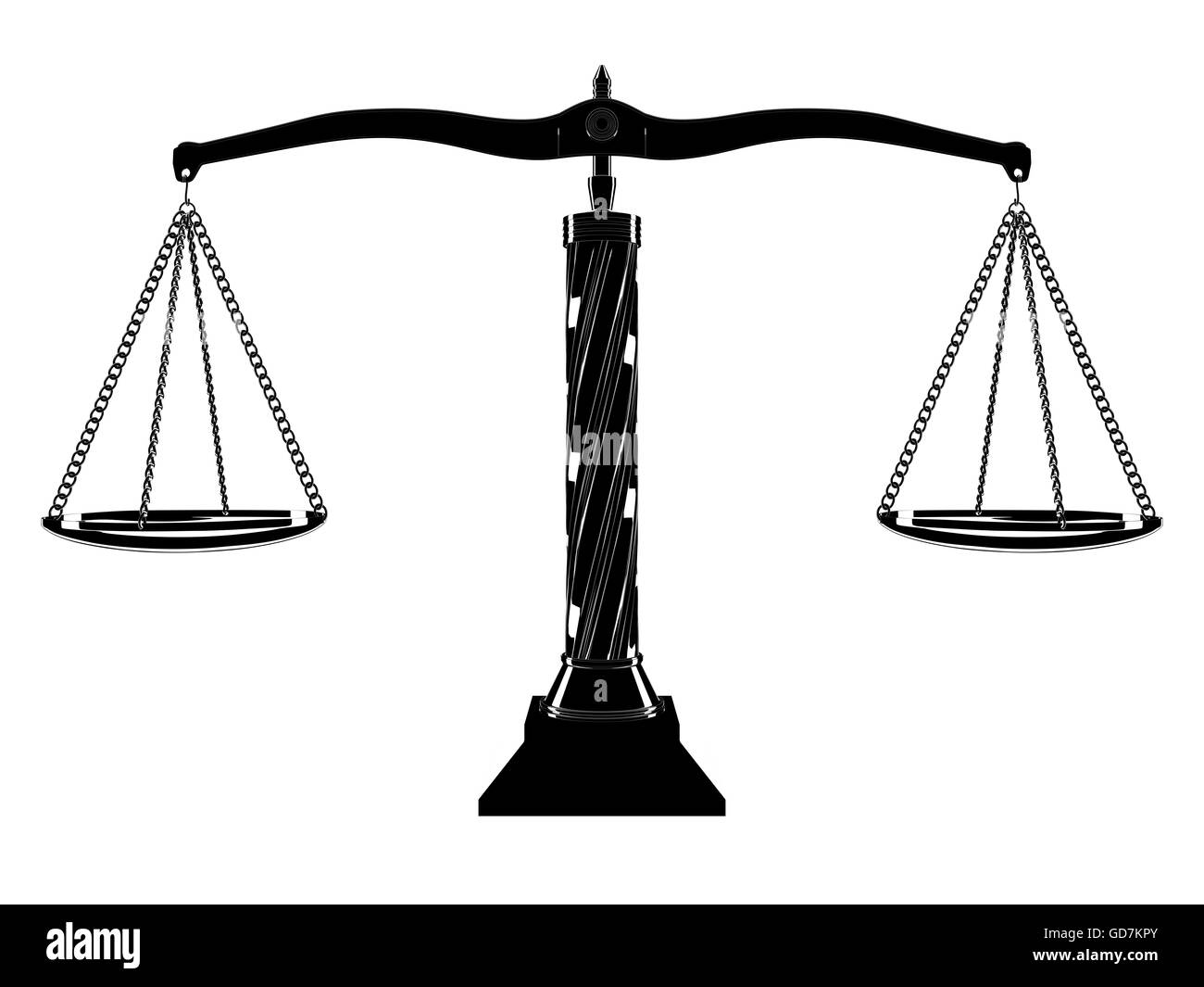 Black and white iconic balanced scale isolated on a white background. 3D Illustration. Stock Photo