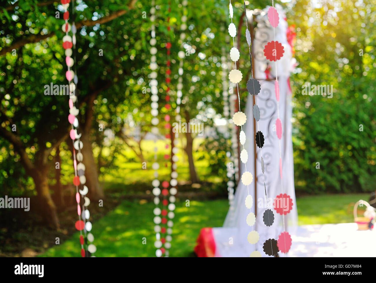wedding decorations garlands of paper sun day Stock Photo Alamy