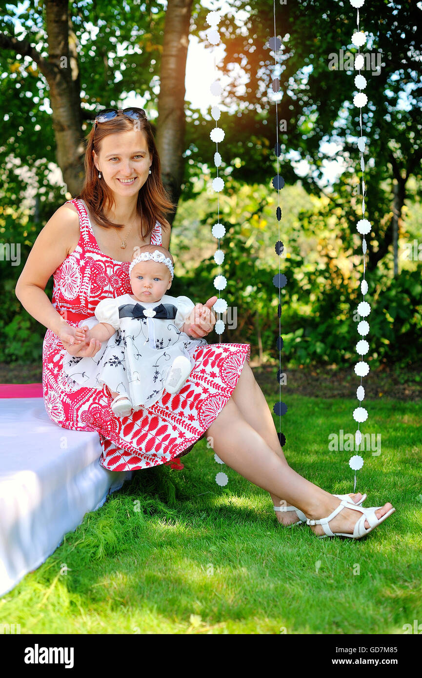 Mom with daughter in the park Stock Photo