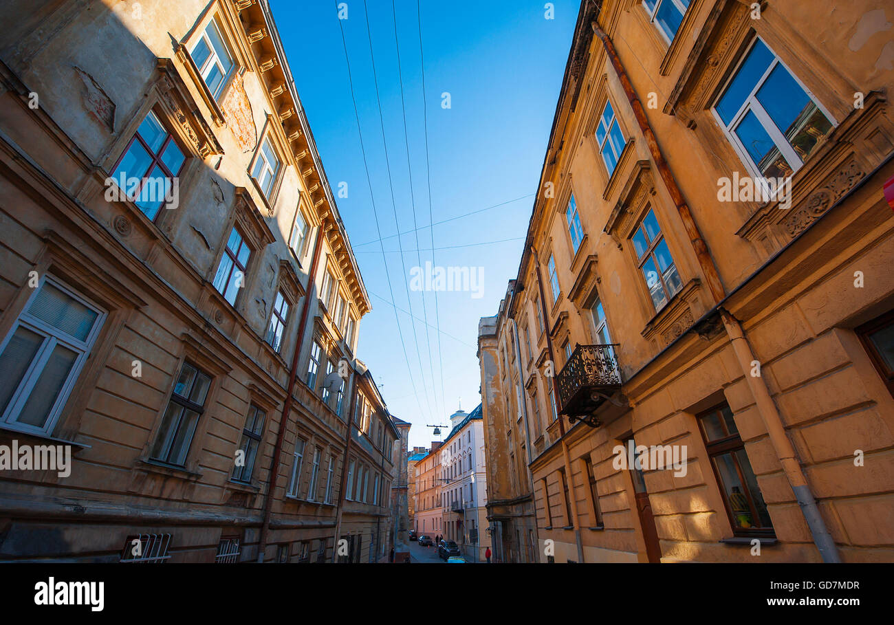 narrow street of Lviv Stock Photo