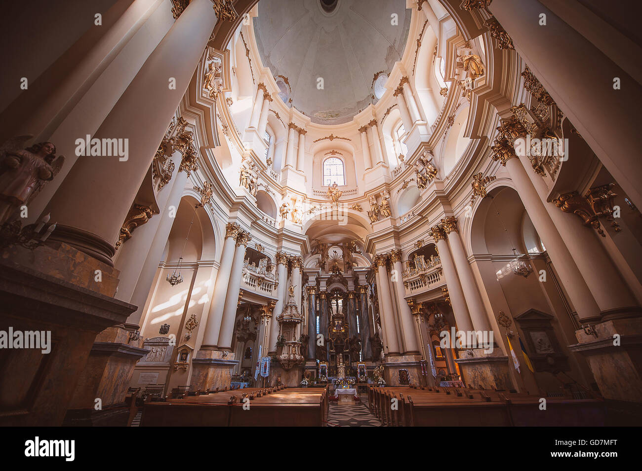 Catholic church inside the city of Lviv, Dominican Church Stock Photo