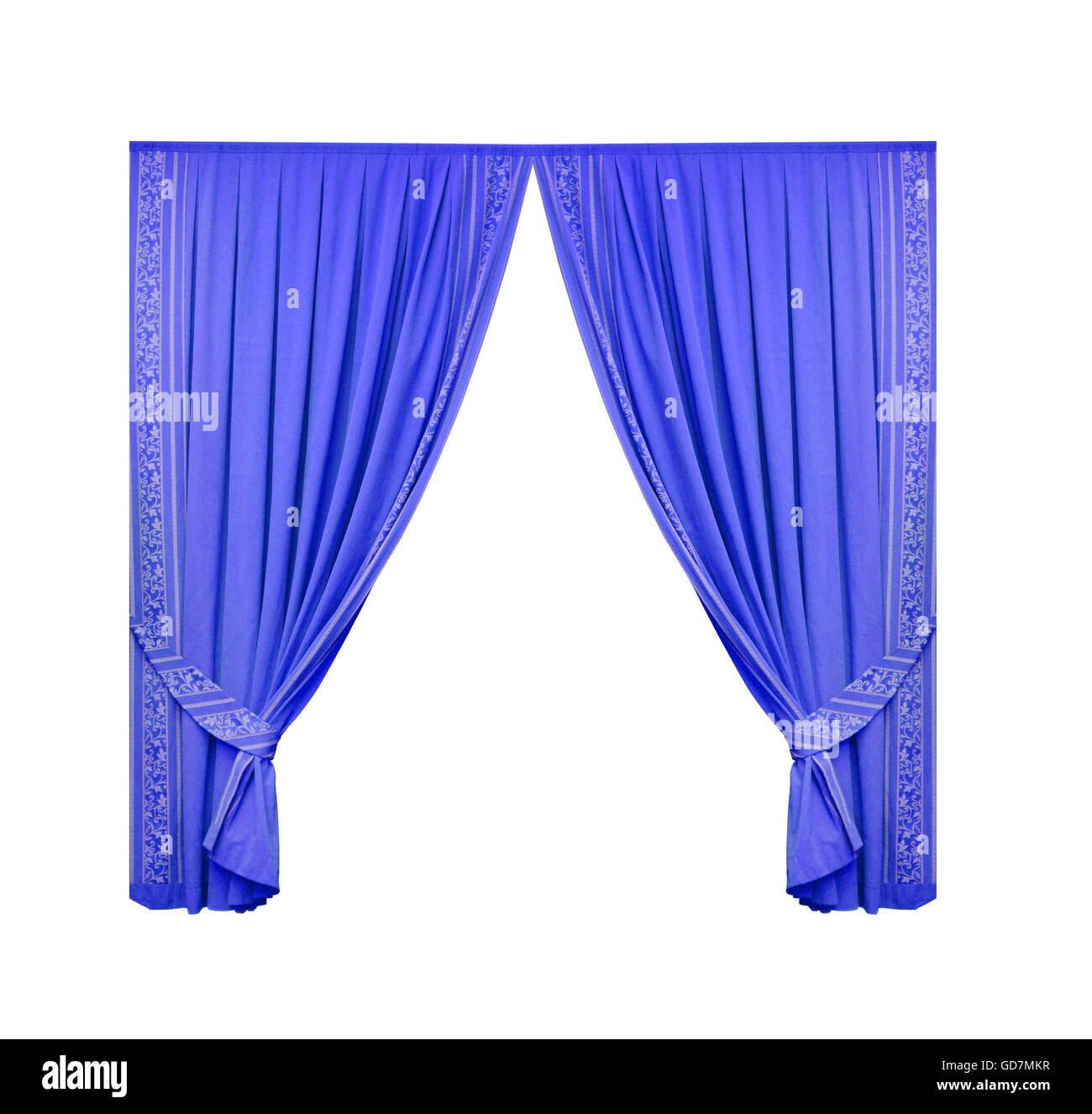 Blue theater curtain isolated on white background Stock Photo