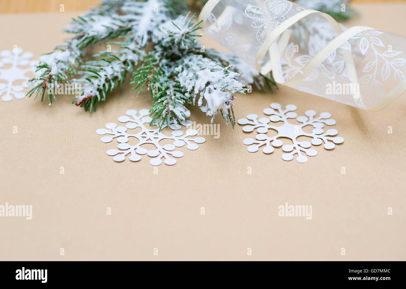 New Year's greetings, invitation tree, snowflake Stock Photo