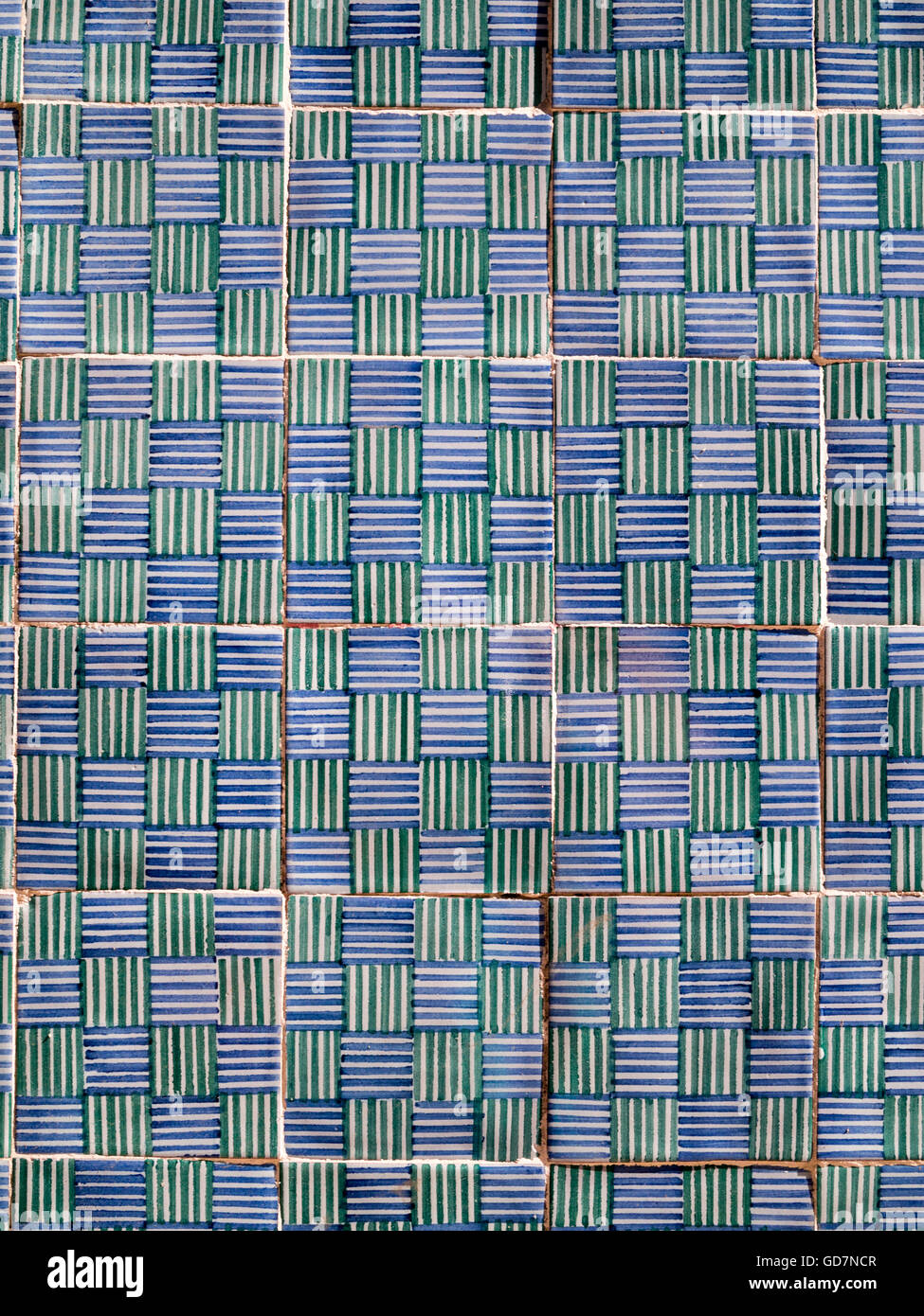 Plaid patterned tiles in blue, green and white Stock Photo