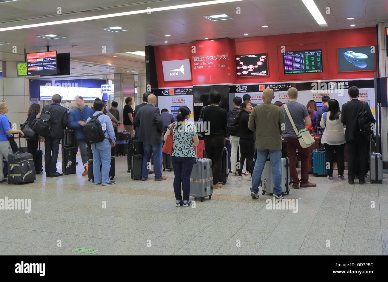 People buy tickets for Narita express at Narita Airport in Tokyo Japan. Stock Photo