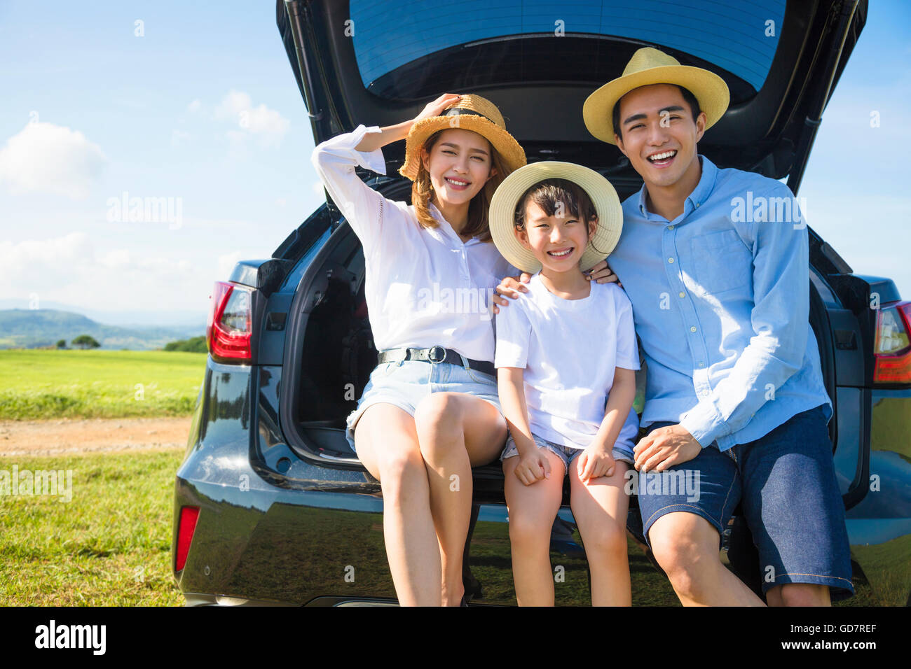 happy family enjoying road trip and summer vacation Stock Photo