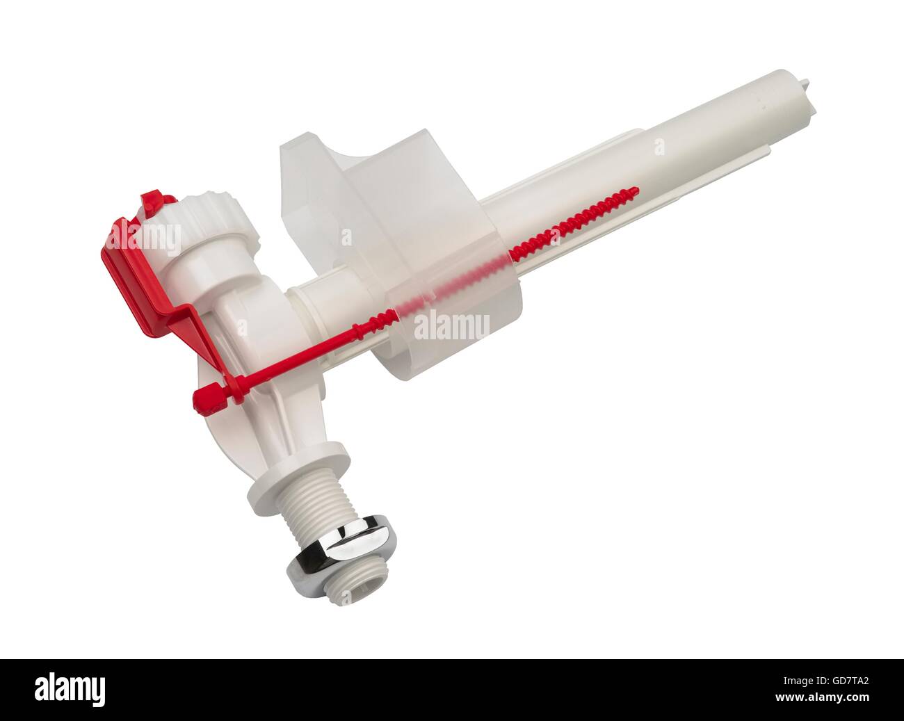 Inlet valve for tank of the toilet bowl on a white background Stock Photo