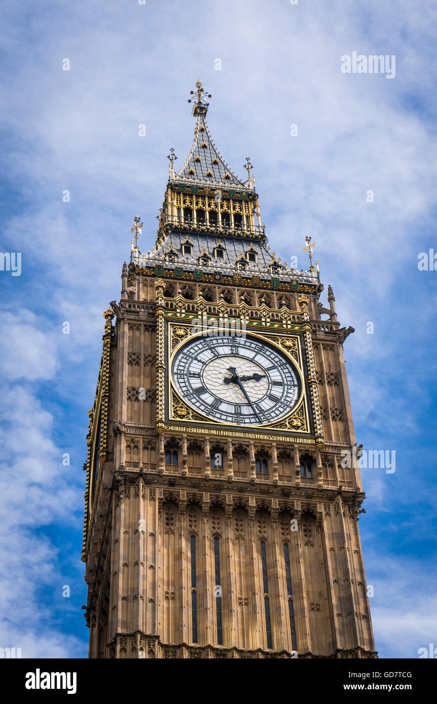 Westminster Palace clock tower which holds the Great Bell, otherwise known as 'Big Ben', London, UK Stock Photo