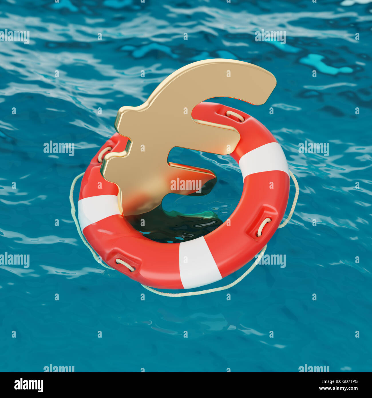 Euro Symbol Inside of Lifebuoy in the Ocean 3d Illustration Concept ...